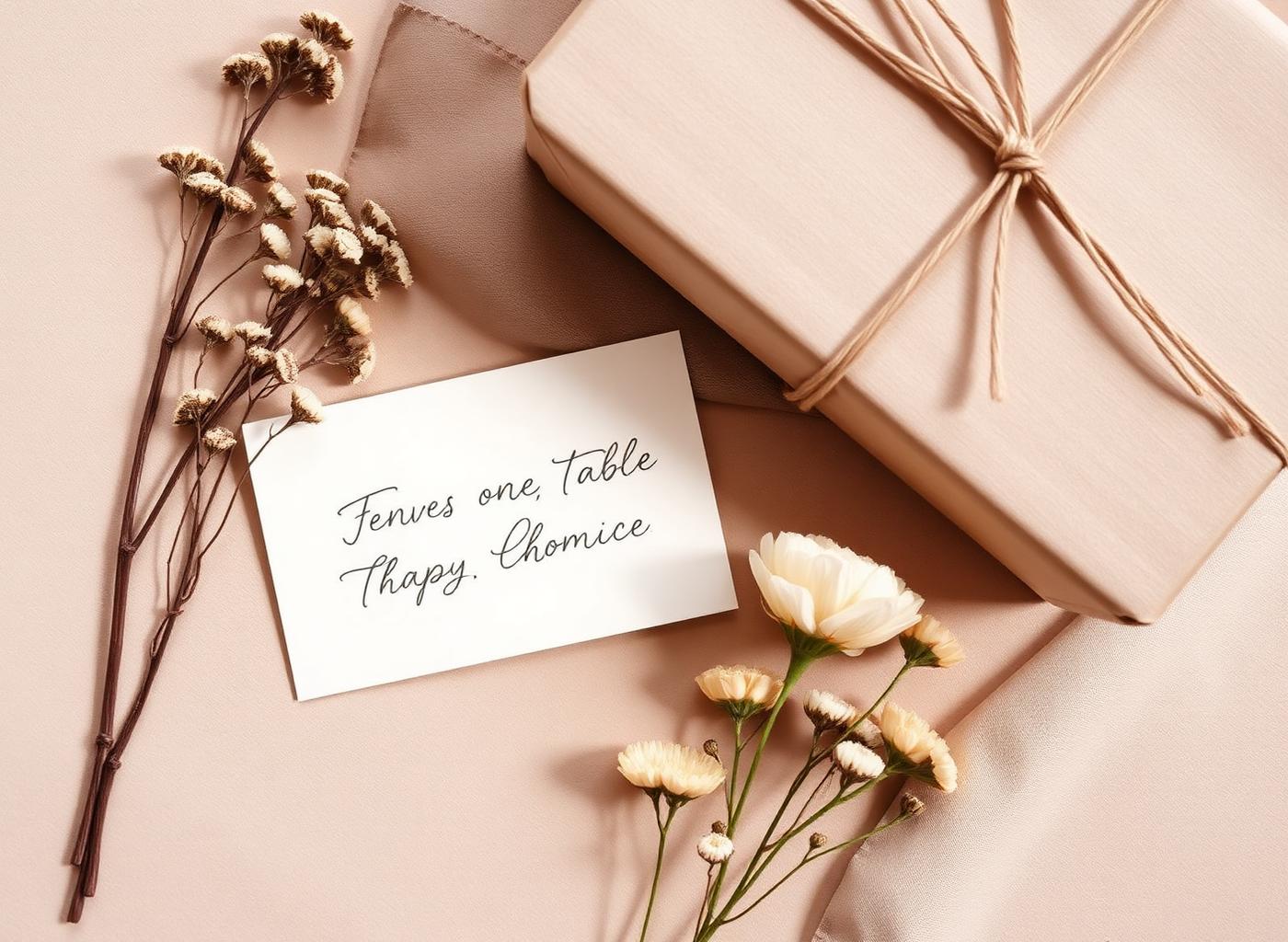 A handwritten note beside a wrapped gift