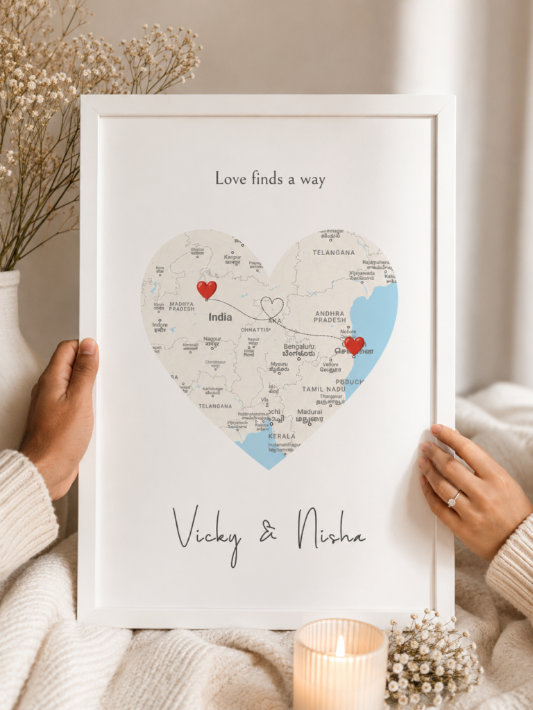 Personalized Long Distance Love Map Frame – Couple Gift