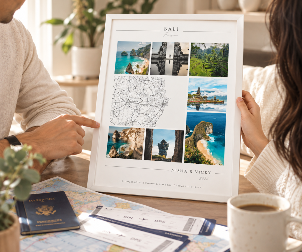 Personalized Honeymoon Travel Photo Collage Frame – Destination Memories Keepsake