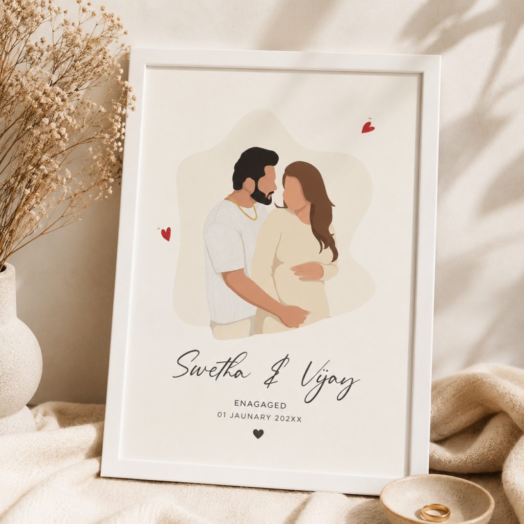 Personalized Engagement Portrait Illustration – Custom Couple Keepsake