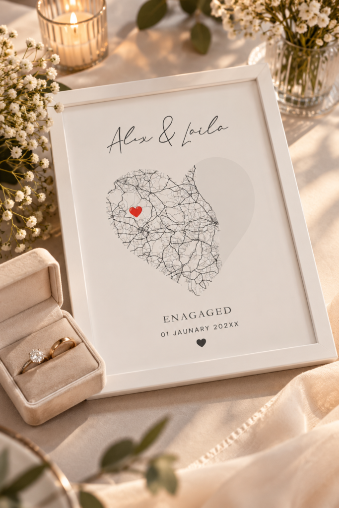Personalized Heart Map Frame – Engagement Location Keepsake