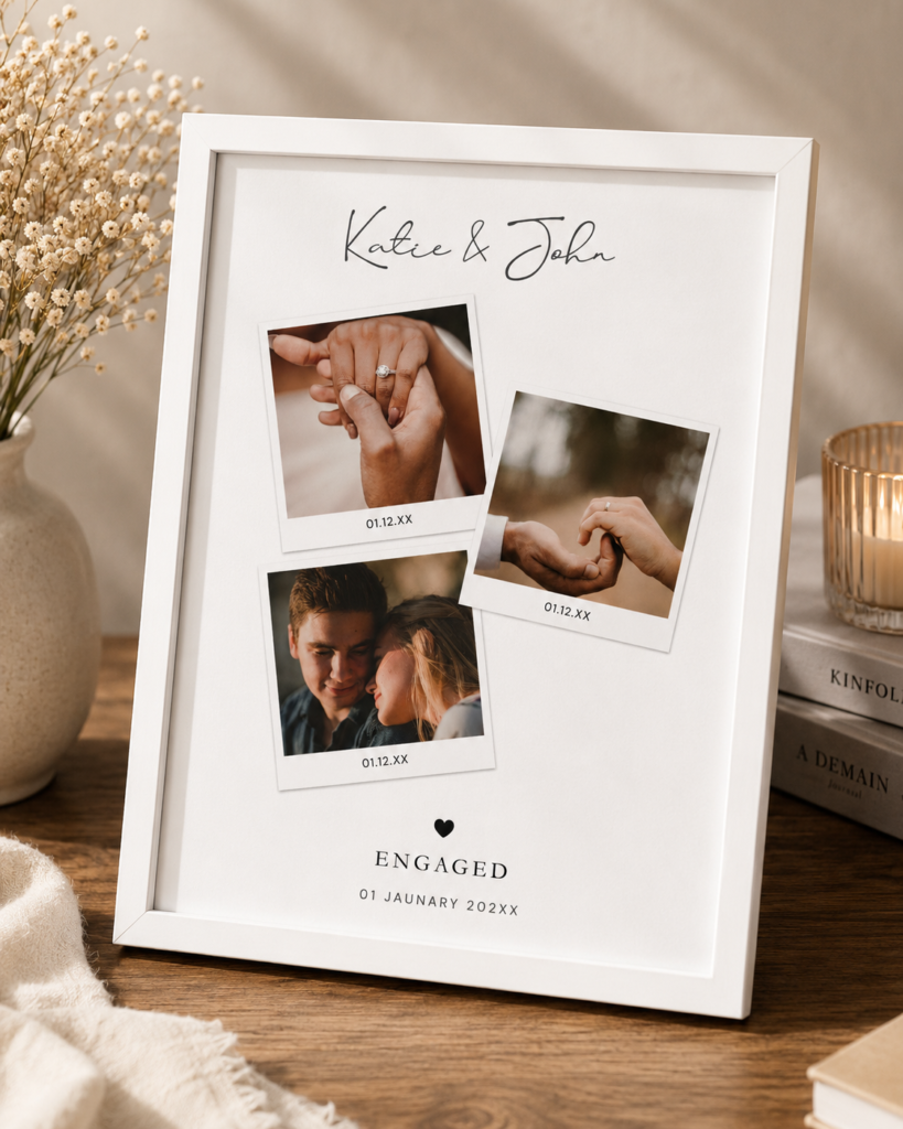 Personalized Engagement Polaroid Collage Photo Frame – Just Engaged Keepsake