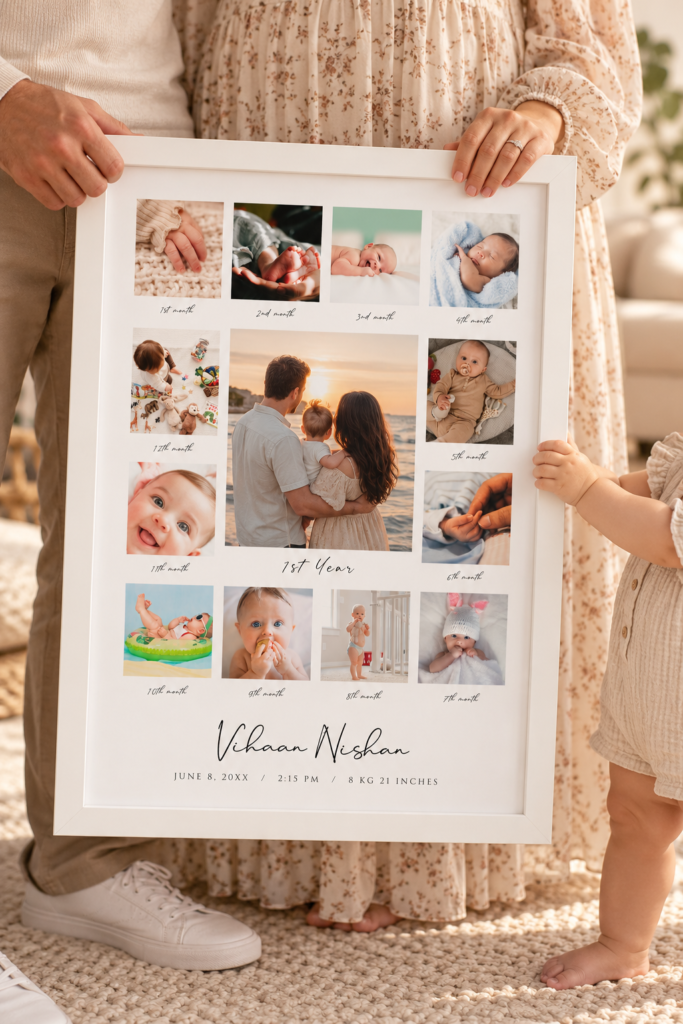 Personalized Baby's First Year Photo Collage Frame – Monthly Milestones Keepsake