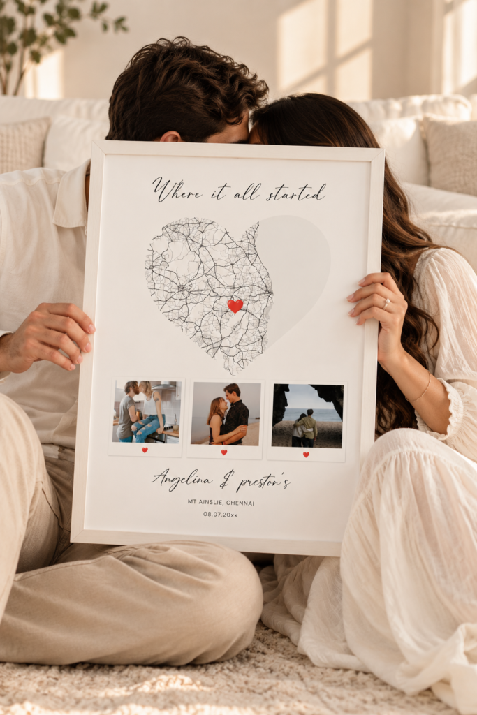 Personalized Map Heart & Polaroid Photo Frame – 'Where It All Started' Keepsake