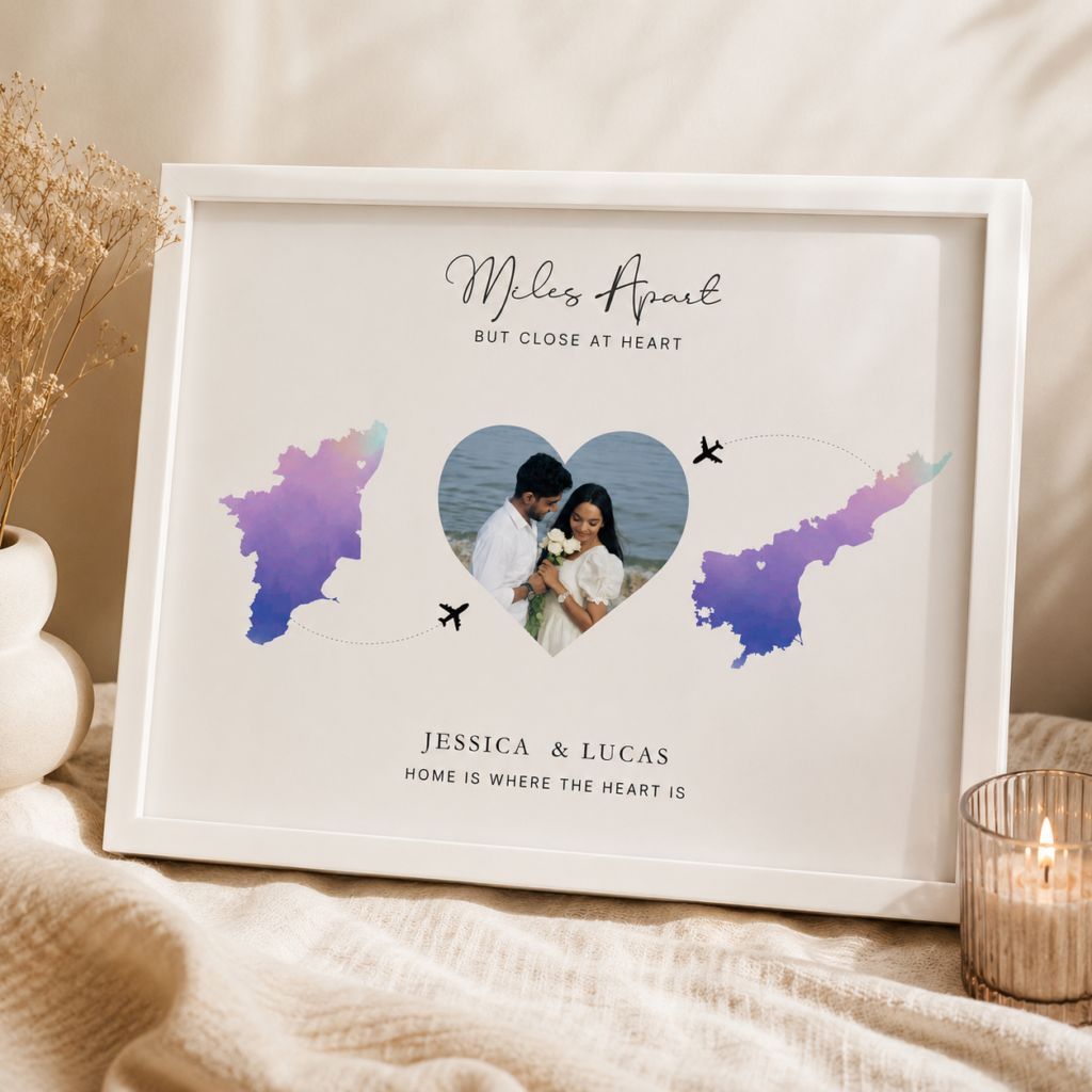 Personalized Miles Apart Map Photo Frame – Long Distance Love Keepsake