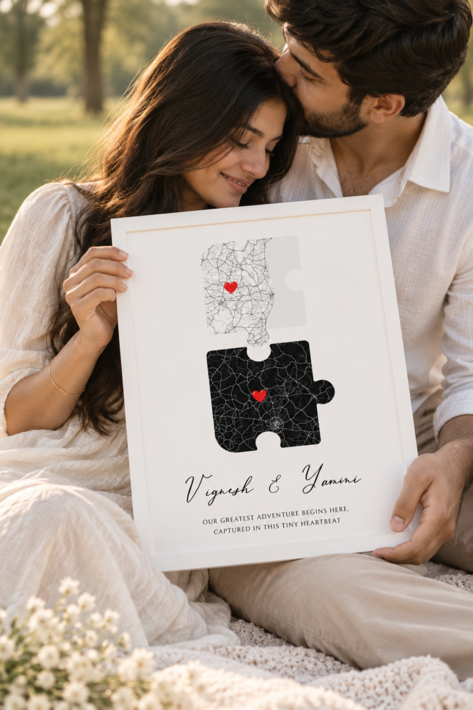 Personalized Pregnancy Announcement Map Puzzle Frame – Tiny Heartbeat Keepsake