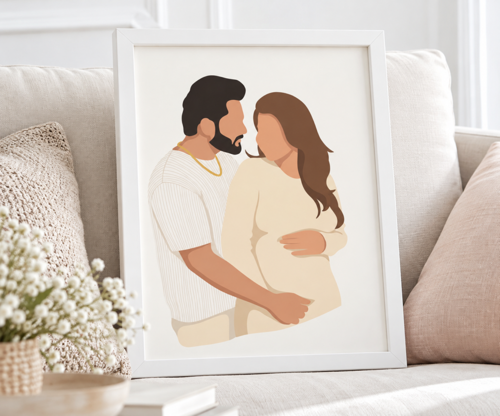 Personalized Pregnancy Illustration Photo Frame – Flat Art Couple Keepsake
