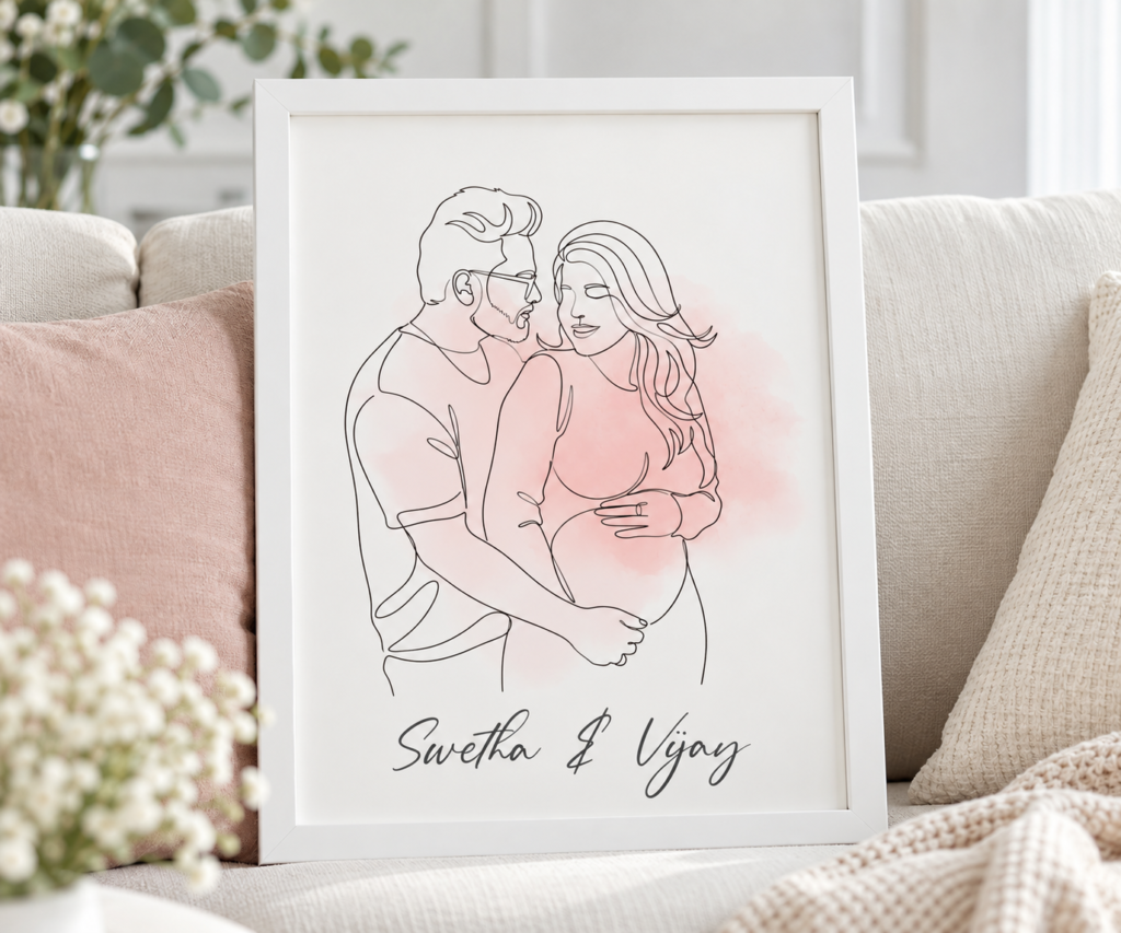 Personalized Pregnancy Line Art Photo Frame – Custom Couple Keepsake