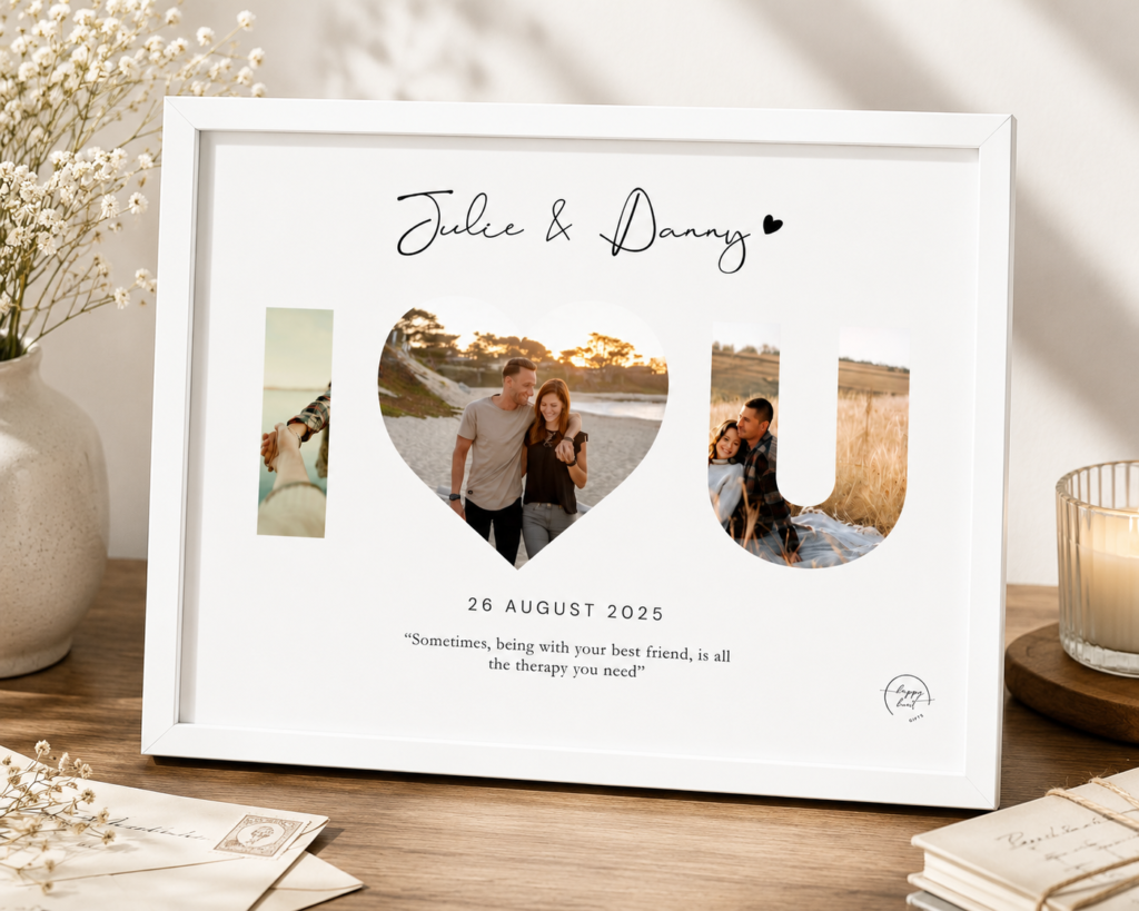 Personalized 'I Love You' Heart Typography Photo Frame – Couple Keepsake