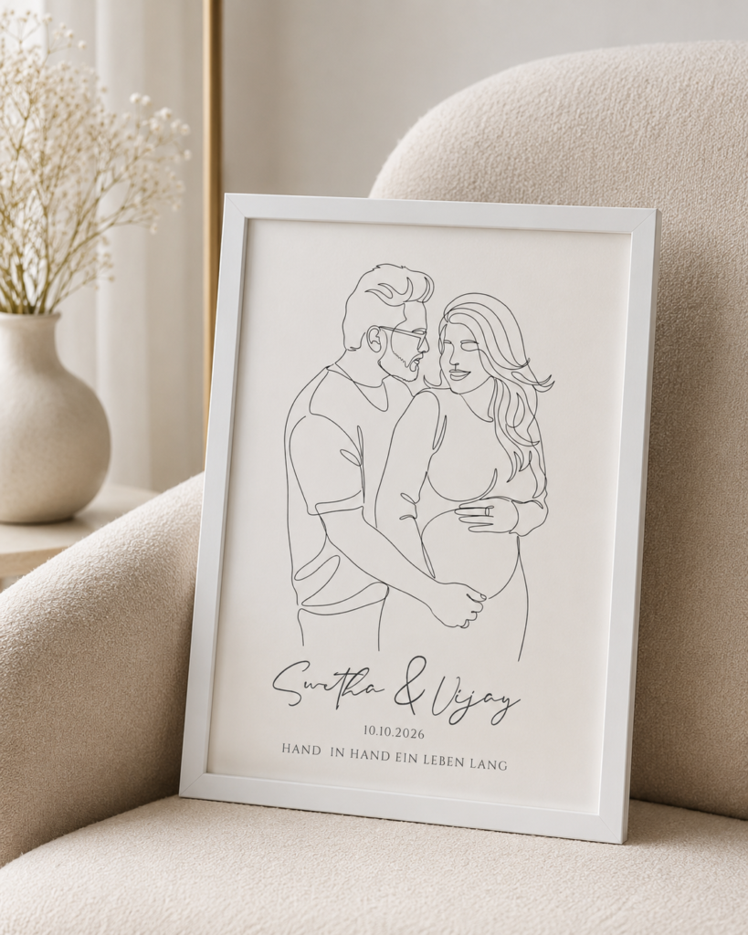 Personalized Couple Line Art Illustration Photo Frame – Hand in Hand Keepsake